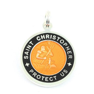 Small Silver-plated St. Christopher Medal (Orange Black)