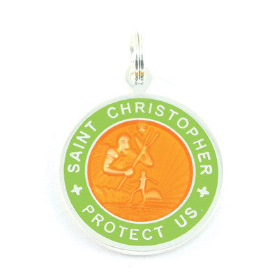 Small Silver-plated St. Christopher Medal (Orange Lime)