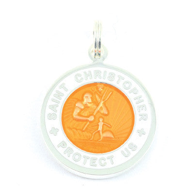 Small Silver-plated St. Christopher Medal (Orange White)