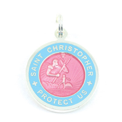 Small Silver-plated St. Christopher Medal (Pink Babyblue)