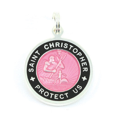 Small Silver-plated St. Christopher Medal (Pink Black)