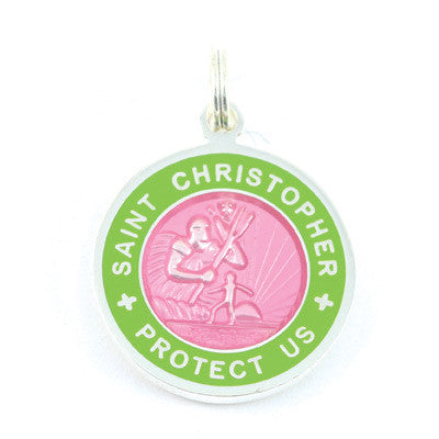 Small Silver-plated St. Christopher Medal (Pink Lime)