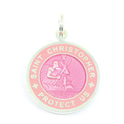 Small Silver-plated St. Christopher Medal (Pink Pink)