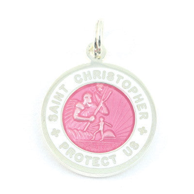 Small Silver-plated St. Christopher Medal (Pink White)