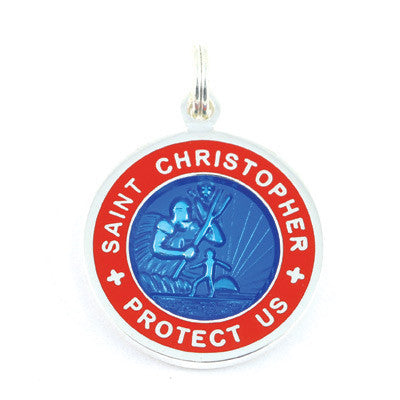 Small Silver-plated St. Christopher Medal (Royalblue Red)