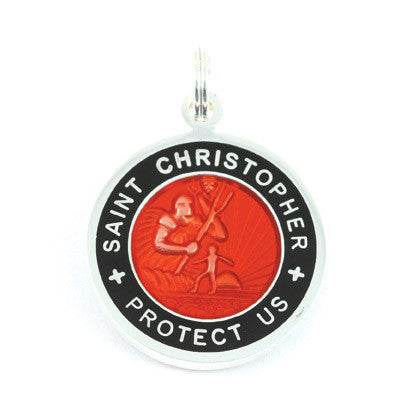 Small Silver-plated St. Christopher Medal (Red Black)