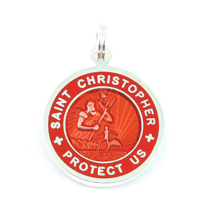 Small Silver-plated St. Christopher Medal (Red Red)