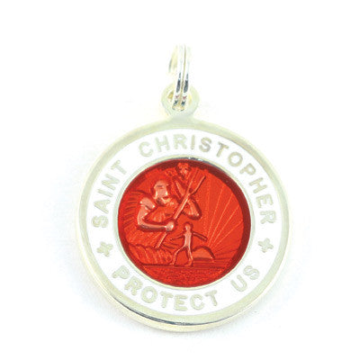 Small Silver-plated St. Christopher Medal (Red White)