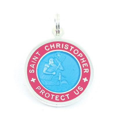 Small Silver-plated St. Christopher Medal (Skyblue Fuchsia)