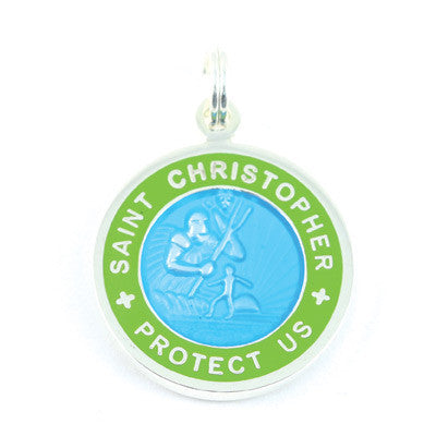 Small Silver-plated St. Christopher Medal (Skyblue Lime)