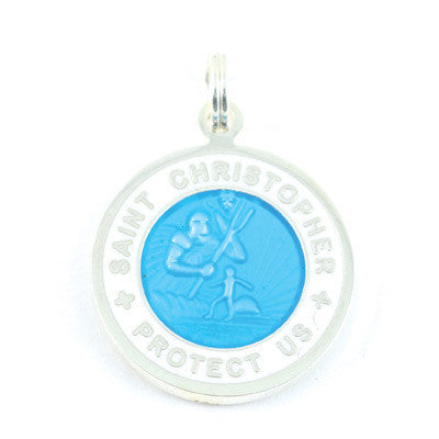 Small Silver-plated St. Christopher Medal (Skyblue White)