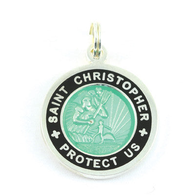 Small Silver-plated St. Christopher Medal (Seagreen Black)