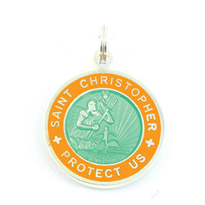 Small Silver-plated St. Christopher Medal (Seagreen Orange)
