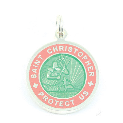 Small Silver-plated St. Christopher Medal (Seagreen Pink)