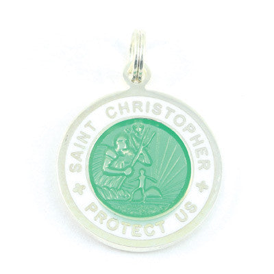 Small Silver-plated St. Christopher Medal (Seagreen White)
