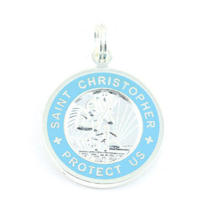 Small Silver-plated St. Christopher Medal (Silver Babyblue)