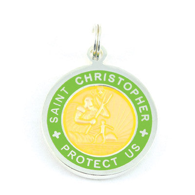 Small Silver-plated St. Christopher Medal (Tangerine Lime)