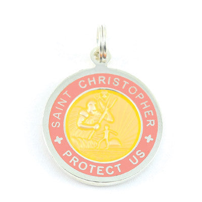 Small Silver-plated St. Christopher Medal (Tangerine Pink)
