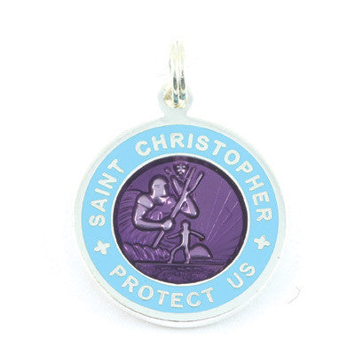 Small Silver-plated St. Christopher Medal (Violet Babyblue)