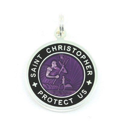Small Silver-plated St. Christopher Medal (Violet Black)