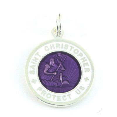 Small Silver-plated St. Christopher Medal (Violet White)