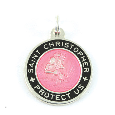 Small Sterling Silver St. Christopher Medals (Fuchsia-Black)