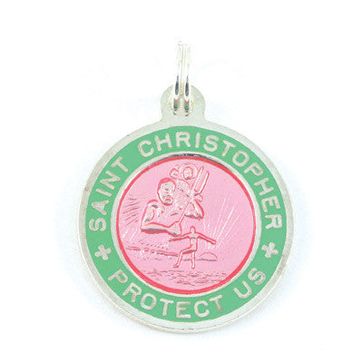 Small Sterling Silver St. Christopher Medals (Fuchsia-Lime)