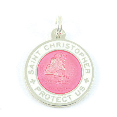 Small Sterling Silver St. Christopher Medals (Fuchsia-White)