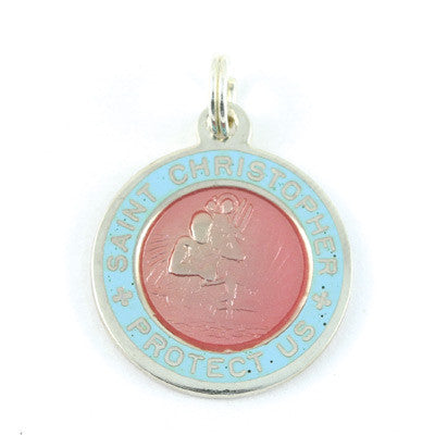 Small Sterling Silver St. Christopher Medals (Pink-Babyblue)