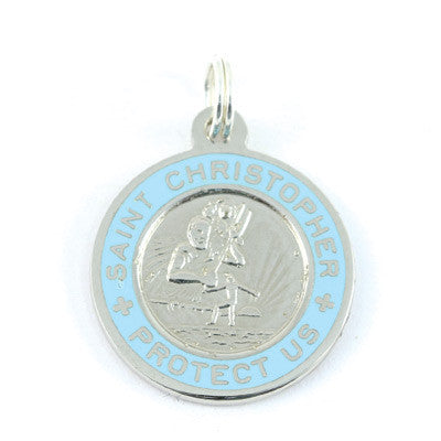 Small Sterling Silver St. Christopher Medals (Silver-Babyblue)