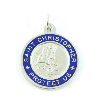 Small Sterling Silver St. Christopher Medals (Silver-Royalblue)