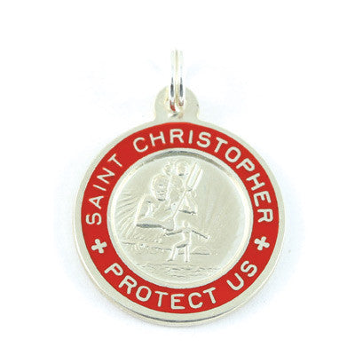 Small Sterling Silver St. Christopher Medals (Silver-Red)