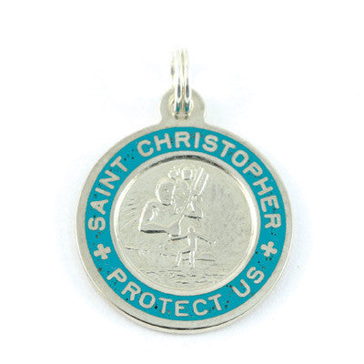 Small Sterling Silver St. Christopher Medals (Silver-Teal)