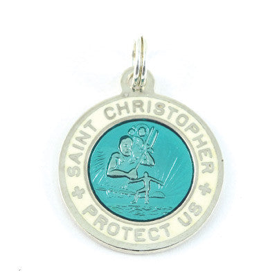 Small Sterling Silver St. Christopher Medals (Teal-White)