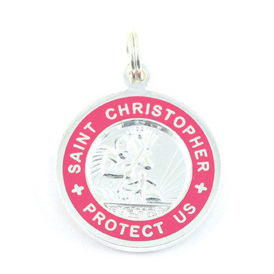 Small Silver-plated St. Christopher Medal (Silver Fuchsia)