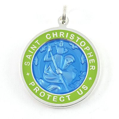 Large Silver-plated St. Christopher Medal (Skyblue-Lime)