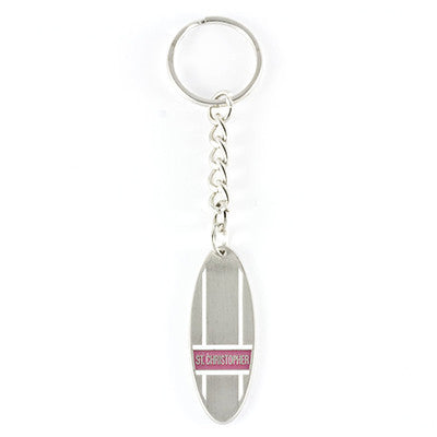 St. Christopher Surfboard Keychain (Fuchsia White)