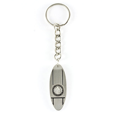 St. Christopher Surfboard Keychain (Silver-Black)